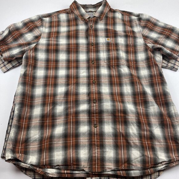 Carhartt Relaxed Fit Button Up Shirt Men’s L Plaid Short Sleeve  Cotton Lot Of 2 - Picture 9 of 12